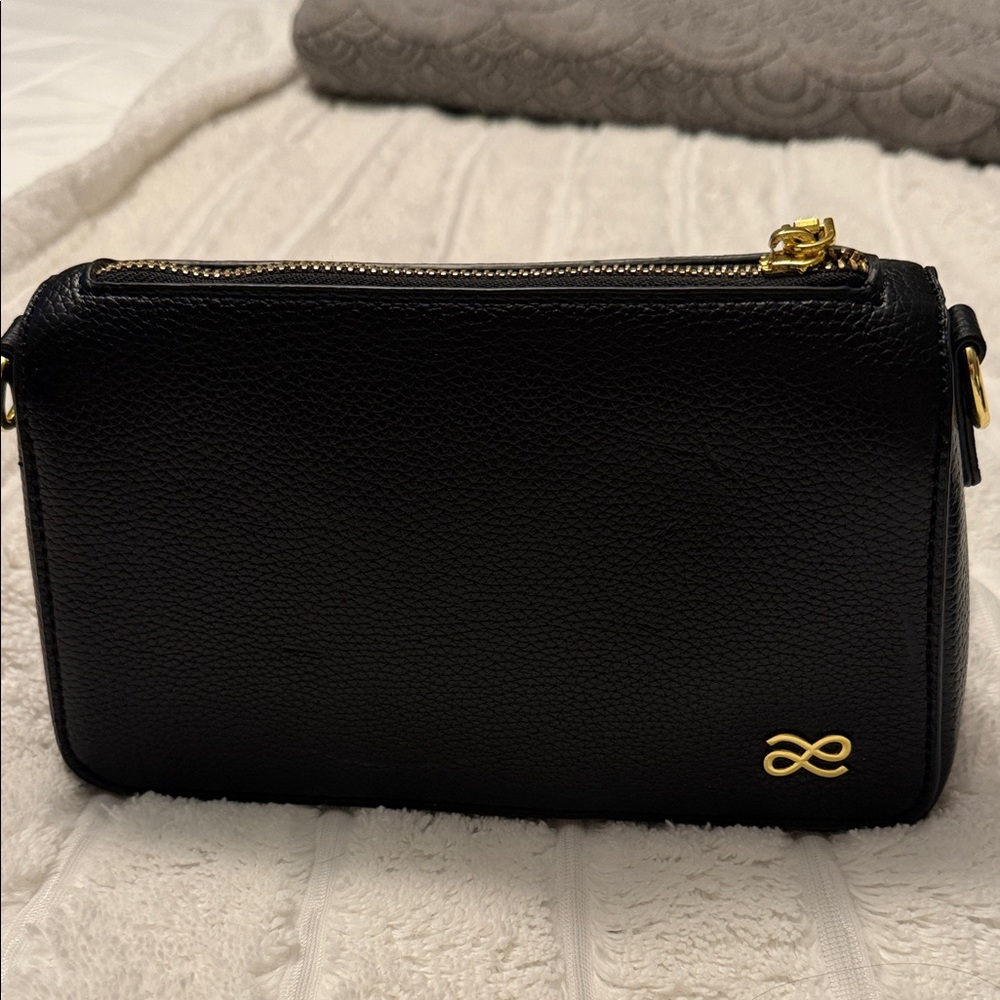 Chic Black Crossbody Bag with Gold Accents